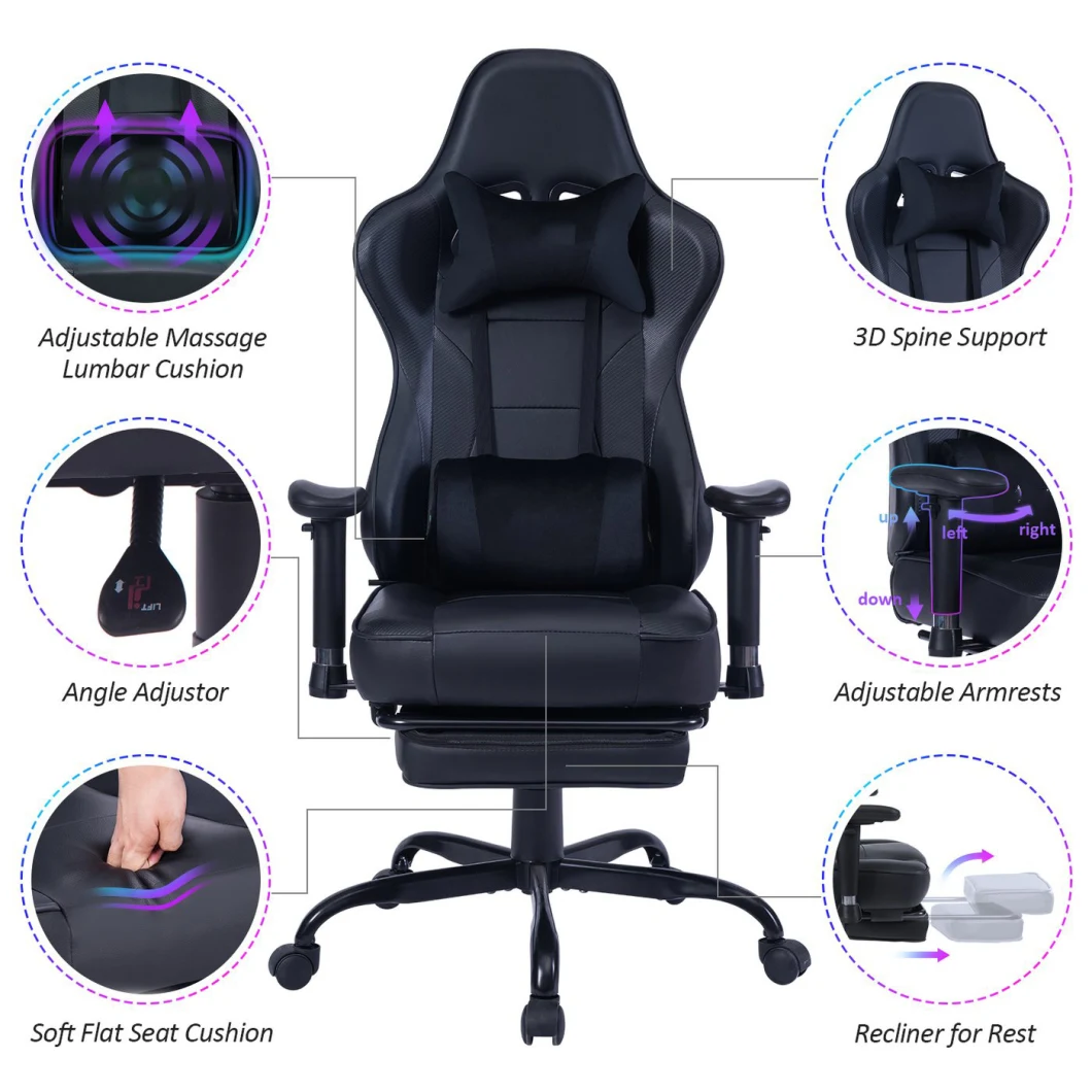 Racing Style Gaming Chair Sedia Di Gioco Adjustable Armrest Swivel Gaming Chair with Footrest