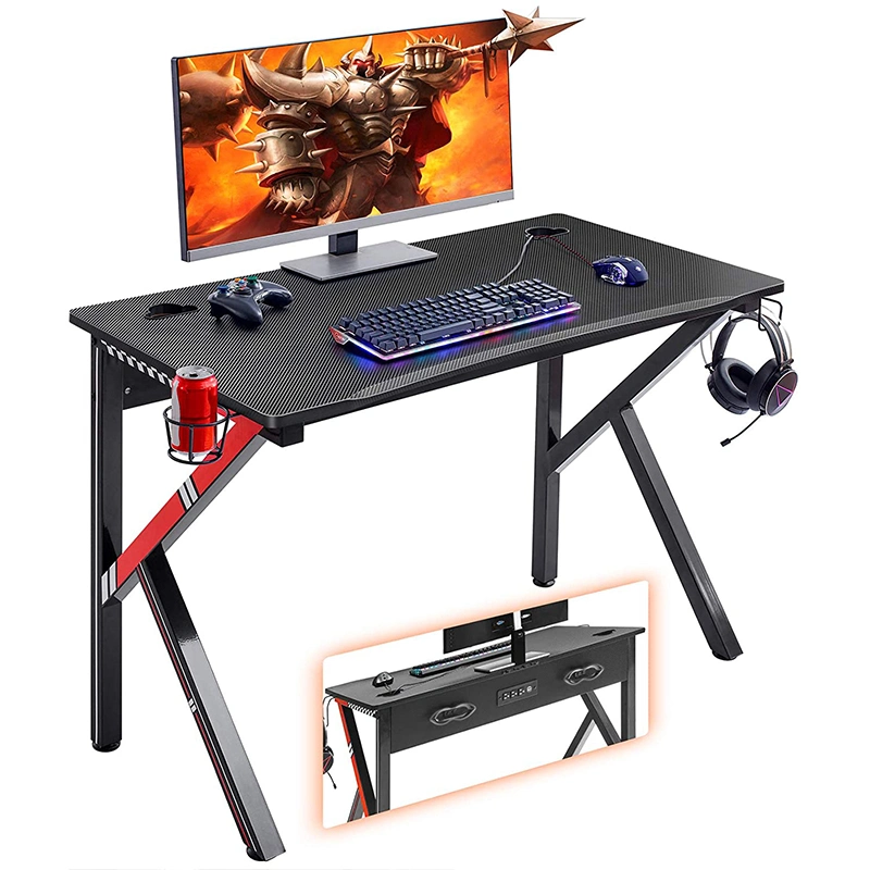 Gaming Desk Workstation with Socket K Shaped Home Office PC Computer Table