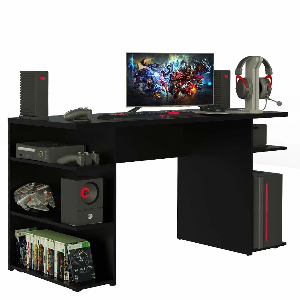 Computer Desk with Shelves, Home Office Desk Writing Workstation for Large Monitor Stand, Gamer Table Wood Desk, Gaming Computer Desk