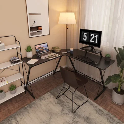 Heimbüro-Computer, runder Eck-L-förmiger Gaming-Schreibtisch mit großem Monitorständer, Schreibtisch-Arbeitsplatz